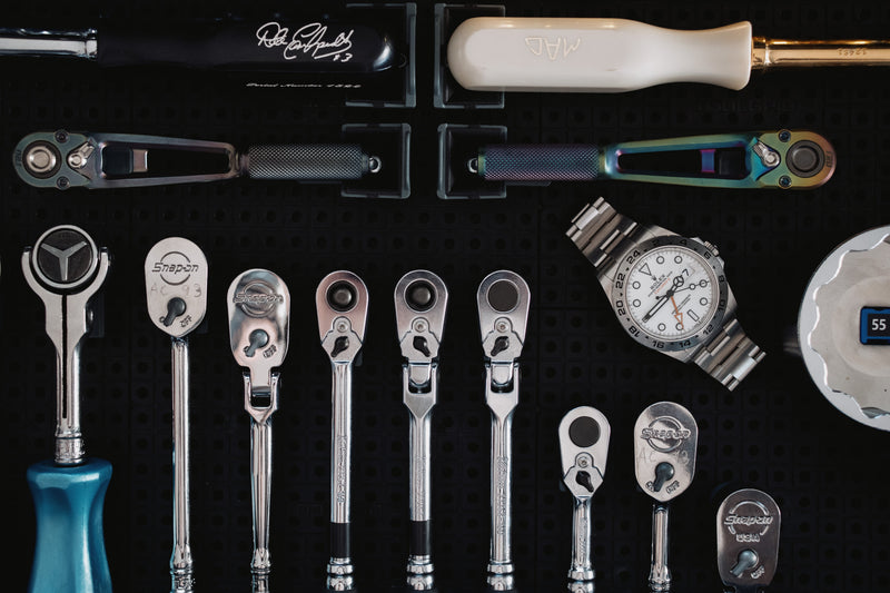 Tools organized in workbench drawer with Rolex Explorer.
