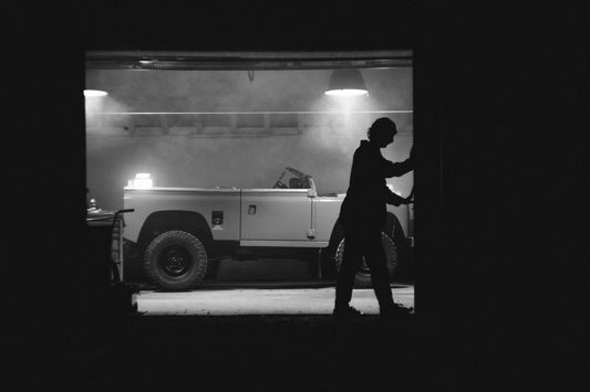 Defender Garage at Night