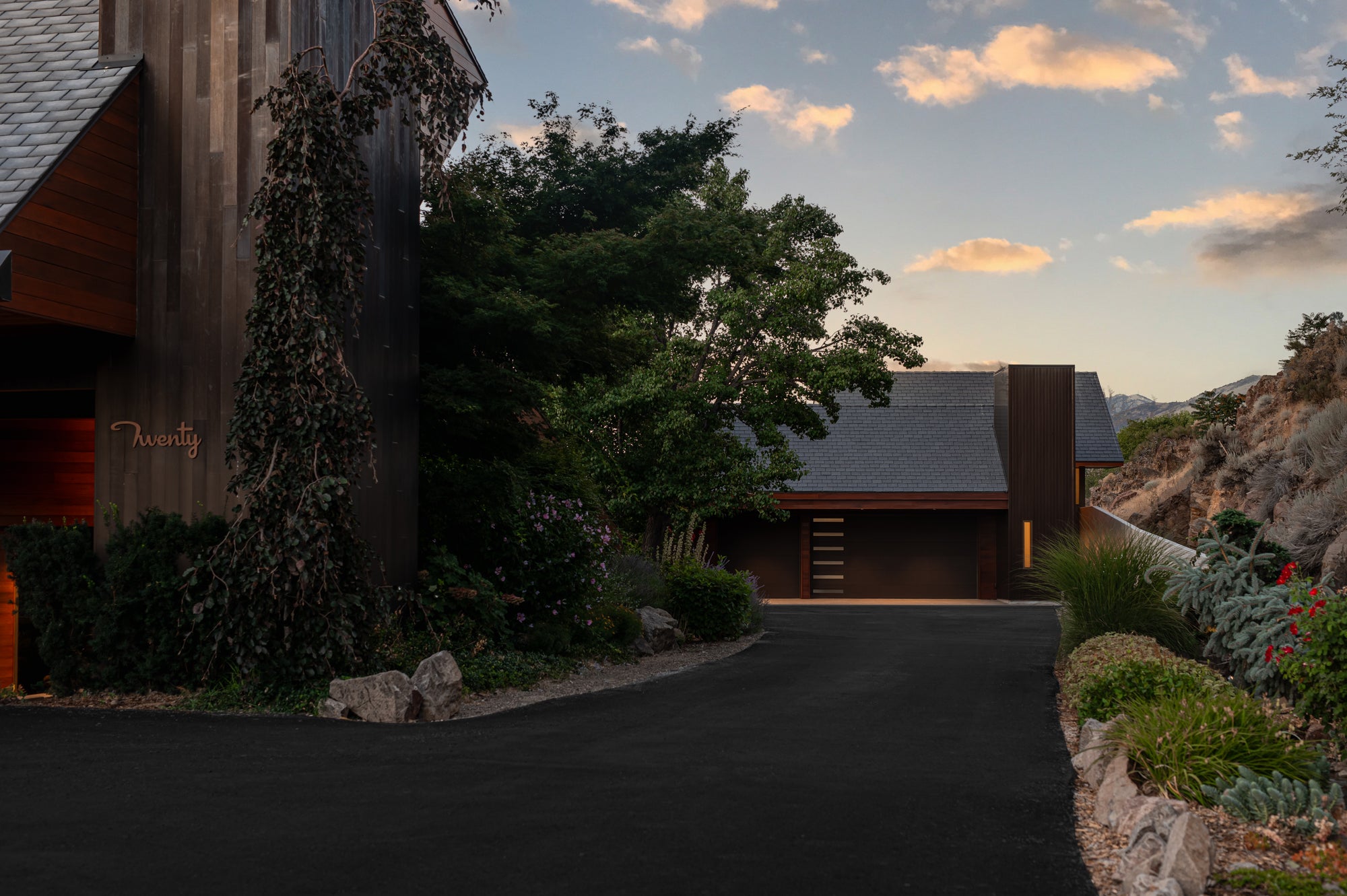 Modern garage exterior with clean driveway design in Nevada